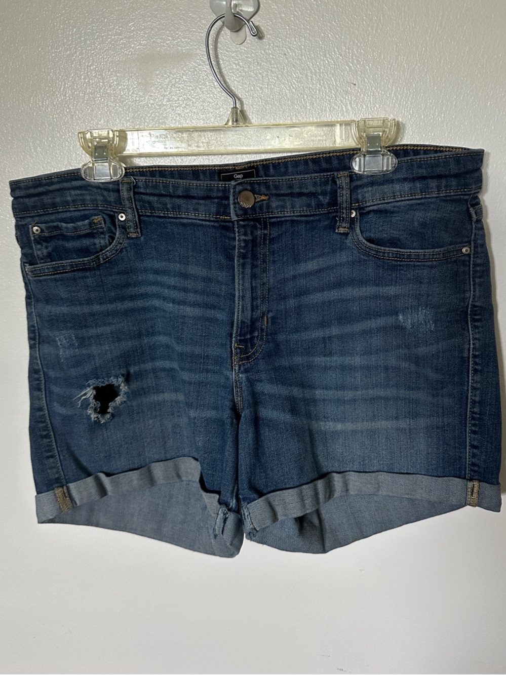 GAP Dark Blue Rolled-Hem Distressed Denim Shorts